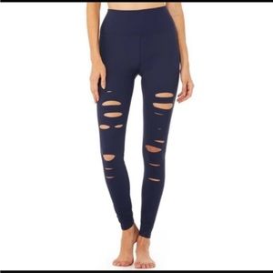 Alo Blue Ripped Warrior High Rise Leggings Small